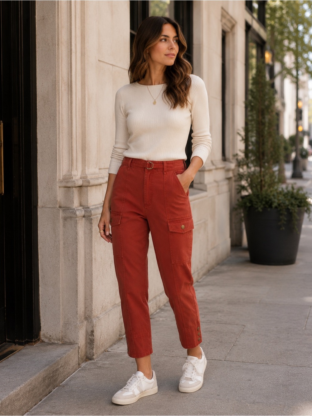 joie New HADIYA Cargo Crop 6 Jeans Pants D-Ring Belted Straight High Rise Cotton